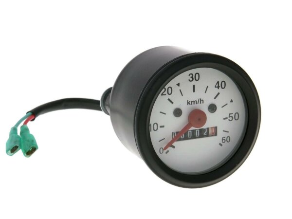 Tachometer bis 60km/h rund 60mm schwarz für Puch, Simson, Kreidler, Sachs Zündapp uvm.