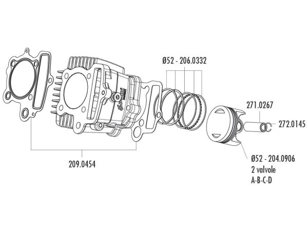 Kolben Satz Polini 107ccm 52mm (A) für Polini Minicross, Minimotard 110 XP4T mit 2V Zylinderkopf