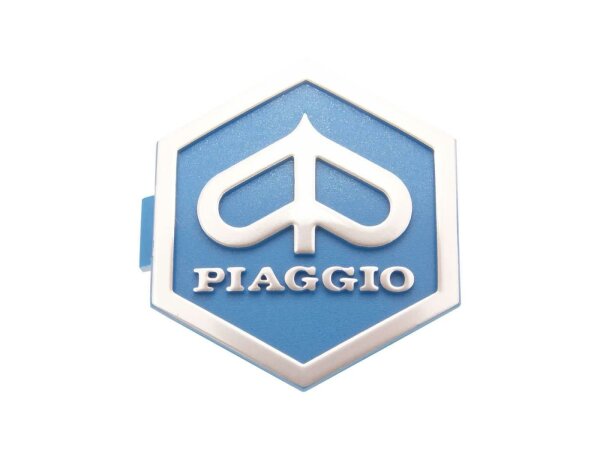 Emblem Piaggio zum Stecken 6-eckig 32x37mm 3D blau / silber