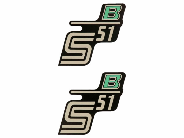 logo foil / sticker S51 B black-light-green 2 pieces for Simson S51