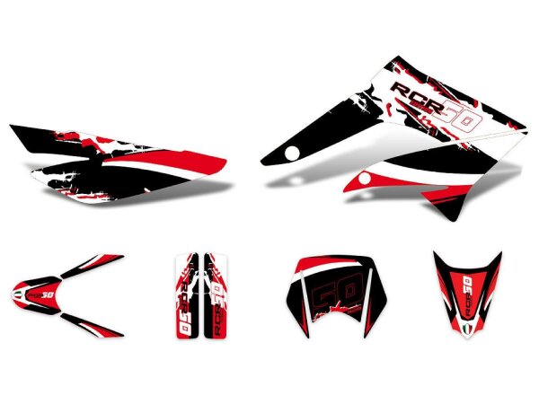 Dekor / Sticker Kit schwarz-weiß-rot glänzend für Gilera RCR 11-17