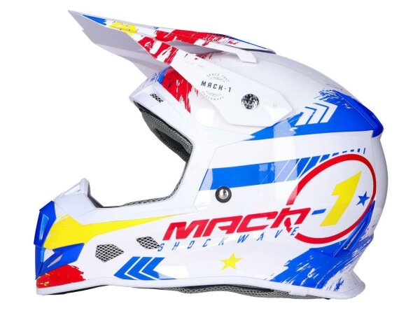 Helm Motocross Trendy T-902 Mach-1 weiß / blau / rot - Größe S (55-56)