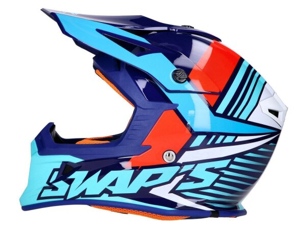 Helm Motocross SWAPS S818 weiß / rot / blau - Größe M (57-58)