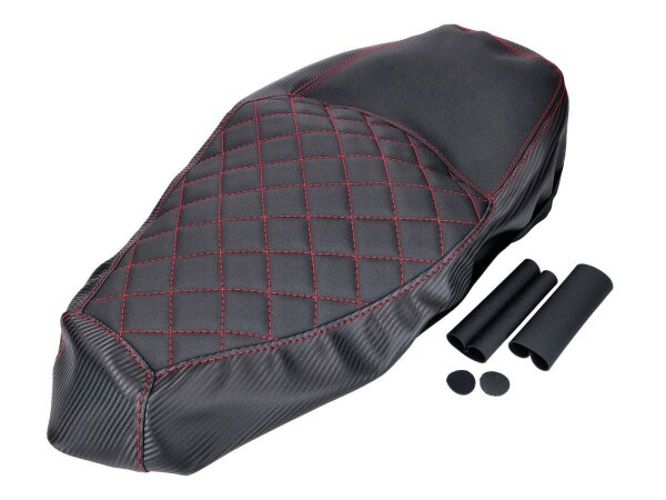 seat cover diamond quilted, black / red, carbon design for NIU NQ1 S