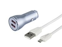 12/24 V QC3.0 Ladegerät 2x USB Auto-ID, max. 4,2 A + USB-Kabel > Micro-USB