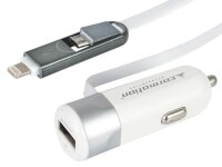 3,4-A-Autoladegerät mit USB-Anschluss und Kabel mit Micro-USB- und Lightning-Stecker