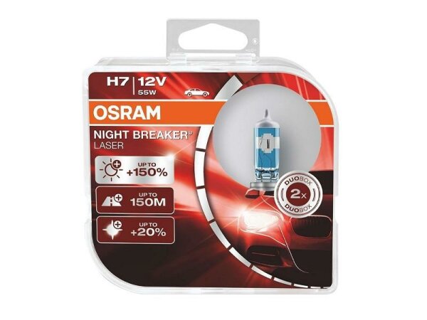 Glühlampen OSRAM H7 12V 55W PX26d Night Breaker Laser, Next Generation +150%, 2 Stk