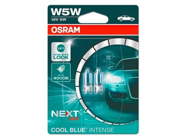 Glühlampen OSRAM W5W 12V W2.1x9.5d 5W Cool Blue Intense, Next Generation, +100%, 2St.