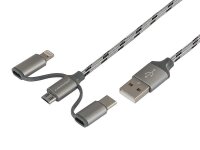 Lade- und Synchronisierungskabel 120 cm, 3in1: USB >...