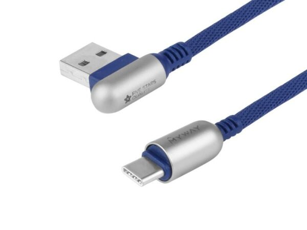 Lade- und Synchronisierungskabel, 120 cm, Mikrofasergeflecht, beidseitig gewinkelt USB > USB-C, marineblau