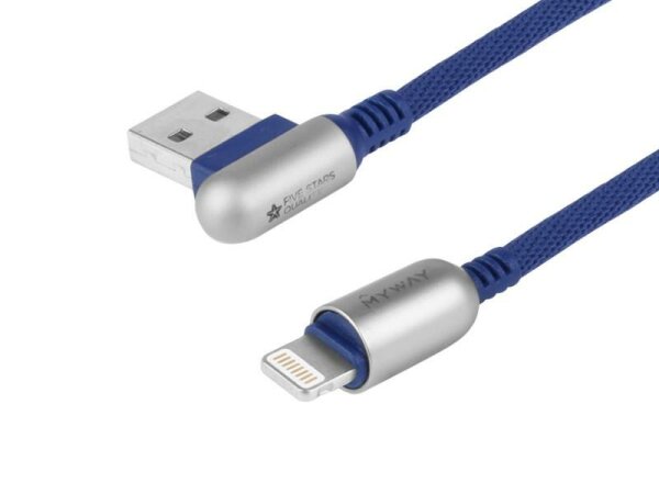 Lade- und Synchronisierungskabel, 120 cm, Mikrofasergeflecht, beidseitig gewinkelter USB > Lightning, Navy