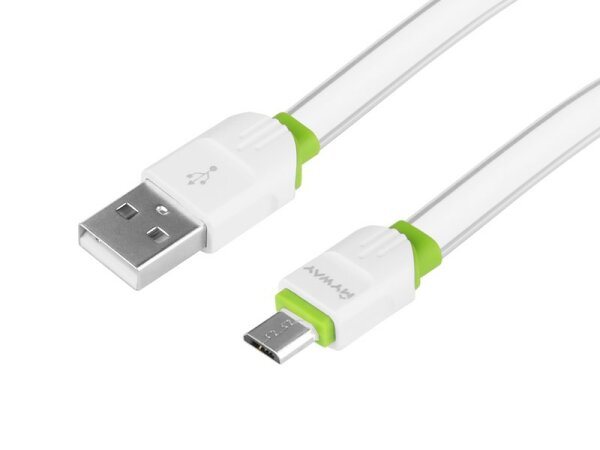 Lade- und Synchronisierungskabel, Silikon flach, 200 cm, USB > Micro-USB