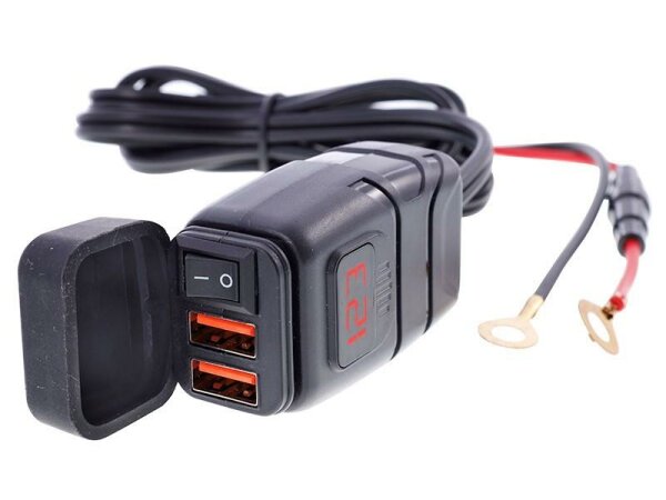 Motorradladegerät 2x USB 3.4A mit Voltmeter