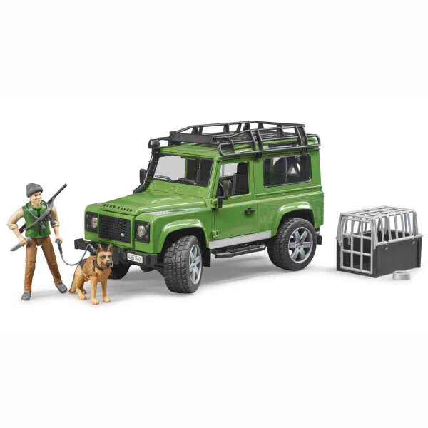 BRUDER Spielzeug Auto Land Rover Defender Station Wagon + Förster + Hund / 02587