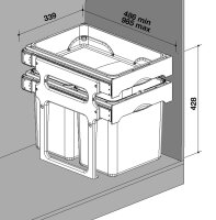 Einbau Abfallbehälter/Mülleimer 2x15 Ltr. + Ablage