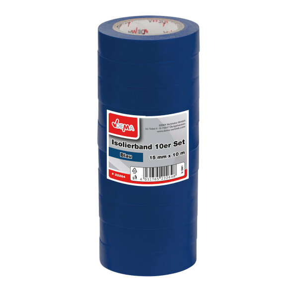 Isolierband Klebeband Tape Elektriker Elektro Band 10er Set Blau 15 mm x 10 m