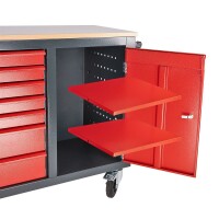 Mobile Werkbank Werktisch Arbeitstisch auf Rädern rot / anthrazit 180x48x104 cm