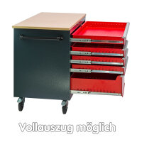Mobile Werkbank Werktisch Transportwagen rot / anthrazit 5 Schubladen 1Tür